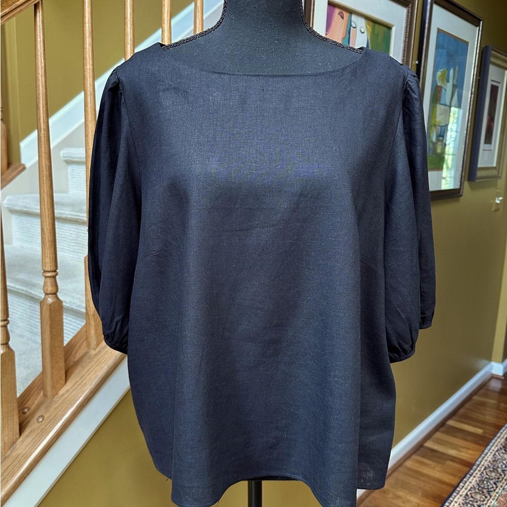 NWT Ann Taylor Black Linen & Viscose Pullover Blouse